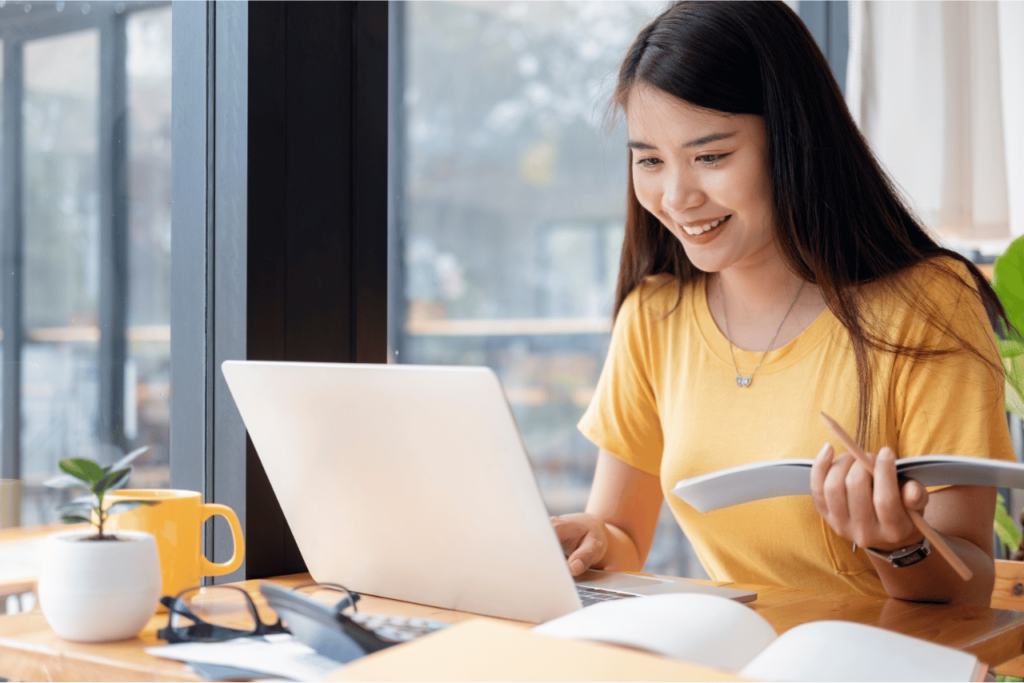Young woman choosing the best lash lift certification program.